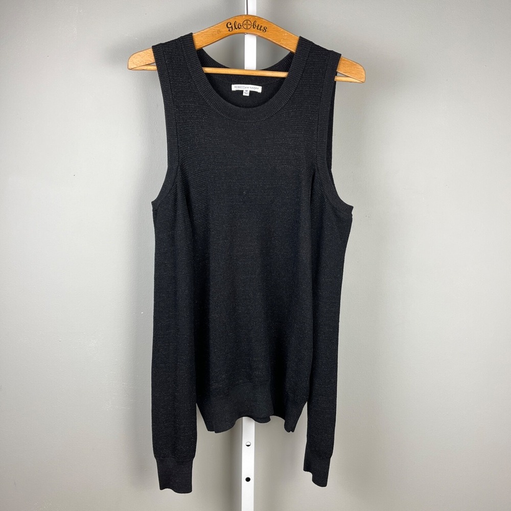 Rebecca Minkoff Cold Shoulder Sweater Womens Medium Black Sparkle Knit‎